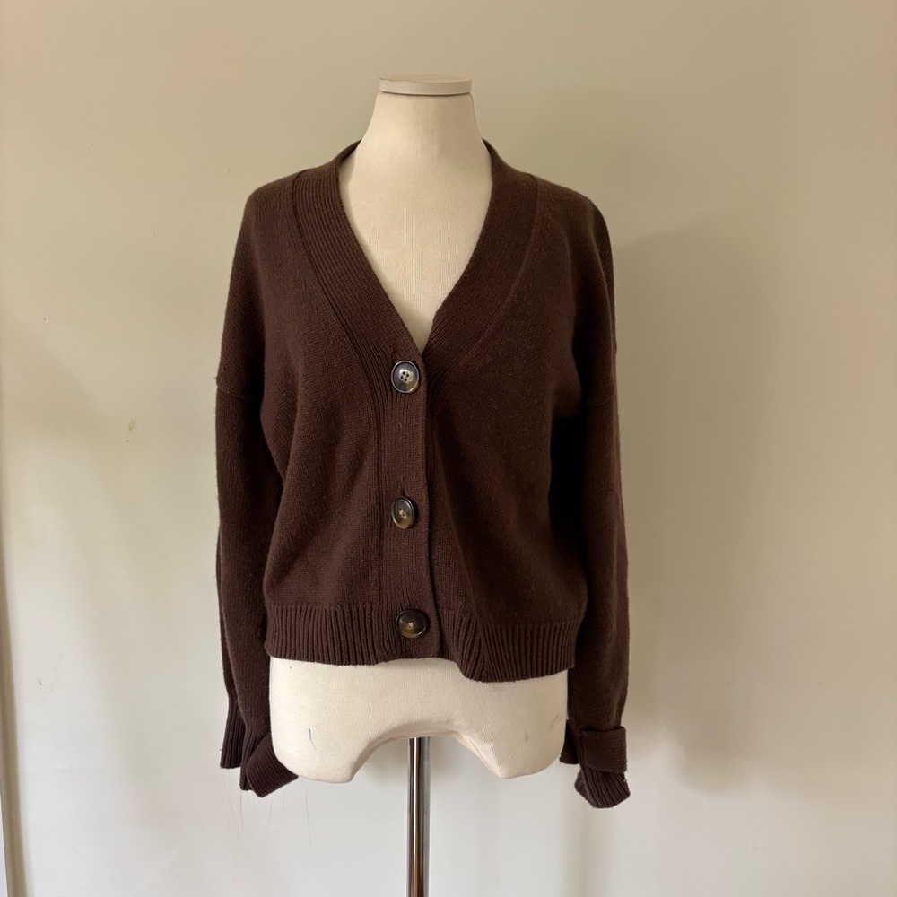 Loulou Studio Chocolate Brown Tiberine Cardigan Sweater Wool Cashmere S - Picture 2 of 9